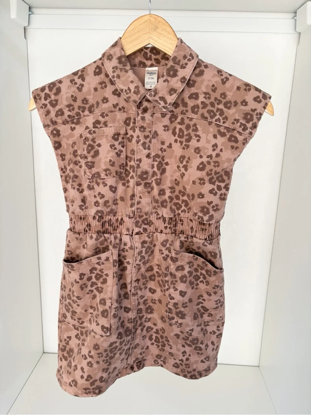 OshKosh B'gosh Girls Brown Leopard Print Short Sleeve Dress